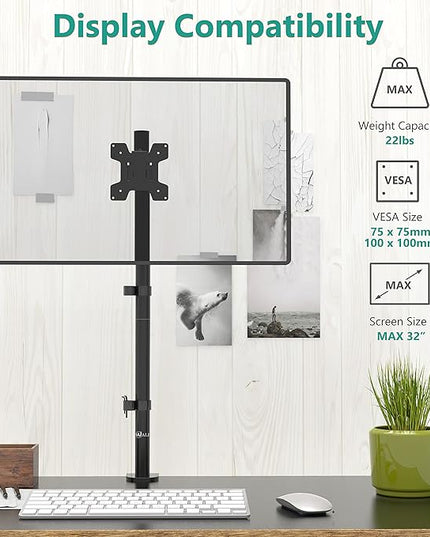 WALI Monitor Arm Mount for Desk, Single Extra Tall Computer Desk Mount, Monitor Bracket Mount Stand Single, up to 32 inch, 22 lbs (M001XL), Black