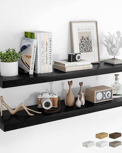 RICHFOCUS 48Inch Floating Shelves for Wall 2 Pack Shelves for Bedroom|Kitchen|Bathroom Wall Mounted Rustic Wood Floating Shelf with Invisible Brackets for Books|Storage|Decor, Black