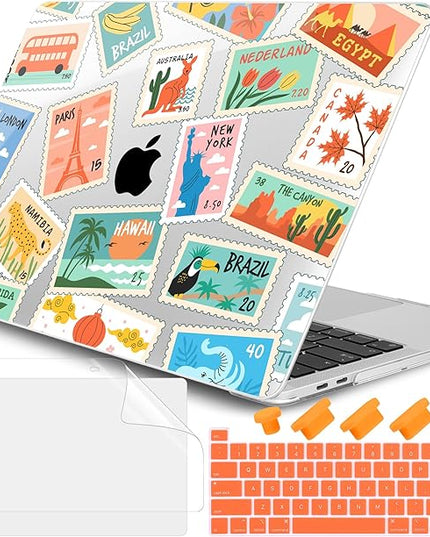 DONGKE Compatible with MacBook Pro 13 inch Case 2024 2023-2020 Release A2338 M2/M1 A2251 A2289 with Retina Display & Touch ID, Plastic Hard Shell & Keyboard Cover & Screen Film - Post Stamps