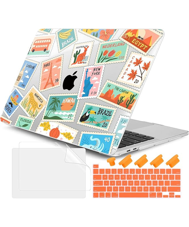 DONGKE Compatible with MacBook Pro 13 inch Case 2024 2023-2020 Release A2338 M2/M1 A2251 A2289 with Retina Display & Touch ID, Plastic Hard Shell & Keyboard Cover & Screen Film - Post Stamps
