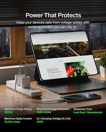 Belkin 6-Outlet Surge Protector Power Strip, 6ft Cord, 360° Rotating Plug - 1080 Joules Protection
