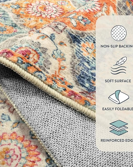 Lahome Moroccan Trellis Washable Rug, 2x3 Kitchen Rugs for Entryway Bathroom, Non-Slip Indoor Door Mat Ultra-Thin, Small Oriental Throw Carpet for Bedroom Entry, Cream/Multi