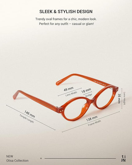TIJN Olisa Blue Light Blocking Glasses for Women Men,Oval Glasses Frame Bluelight Glasses for Gaming/Computer/Screen