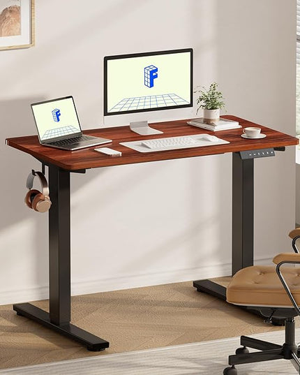 FLEXISPOT EN1 One-Piece Standing Desk with 1-Inch Thick Desktop, 48"x24" Electric Height Adjustable Desk for Home Office & Multi-Device Workstations, Mahogany