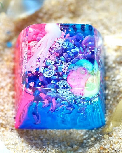 Jellyfish Artisan Keycap Neon Pink Coral Ocean R1 SA Profile Custom Sea Creature Keycaps 1U ESC Handmade Gaming Sea Resin Key Cap Cherry MX Switch Compatible Mechanical Keyboard Jellyfish Lover Gift