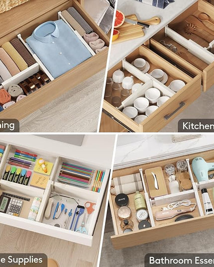 Lifewit 24 Pack Drawer Dividers 4" High, 11-17" Adjustable Dresser Drawer Organizers for Clothes, Expandable Dresser Separators in Bedroom/Bathroom/Kitchen/Vanity/Office Organization and Storage,Beige
