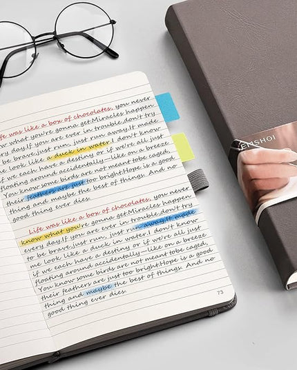 EMSHOI A5 Lined Journal Notebook - 120gsm Thick PU Leather Hardcover with Sticky Notes, 256 Numbered College Ruled Notebook for Work, School & Writing, 5.75" x 8.38" Dark Grey