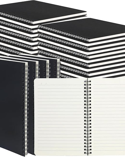 miikoul 100 Packs A5 Spiral Notebooks, Black Ruled Notebooks Bulk, 8.3"×5.5", 60 Sheets/120 Pages, Hardcover Lined Journal Notepad Travel Notebooks for Office and Back to School Supplies