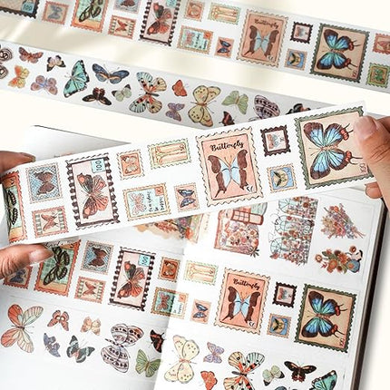 WT Stamped Wings Washi Tape Sticker Set – 3 Rolls Decorative Butterfly & Wing Washi Sticker Tape, Vintage Adhesive Tape for Journaling, Scrapbooking, Planner, DIY Crafts & Wrapping (40mm, 50mm, 60mm)