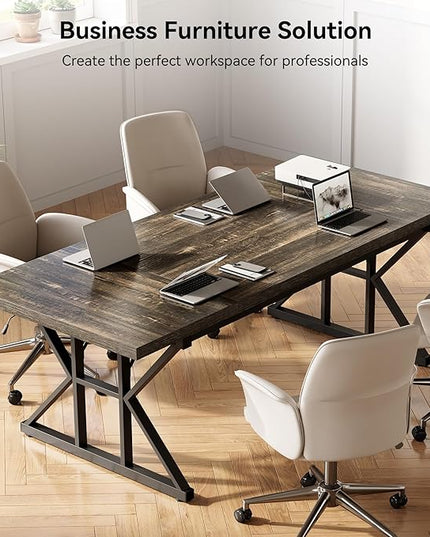 LITTLE TREE 70.8-Inch Large Executive Desk, Extra Long Computer Office Desk Workstation, Modern Simple Style Laptop Table, Sturdy Wooden Writing Workstation for Home Black Oak