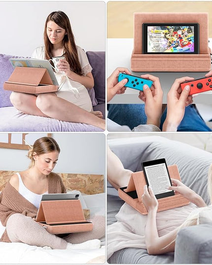 KDD Tablet Pillow Stand, Multi-Angle Viewing Ipad Holder for Lap, Bed and Desk, Foldable Soft Pad Dock with Stylus Mount Compatible with Ipad Pro 12.9, 10.5, 11, Air, Mini, Phones, Books, E-Reader