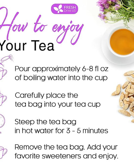 FreshDrinkUS, Premium 75 Astragalus Root Tea Bags, 100% Natural & Pure from Astragalus Root Herbal Tea. Made with Natural Material Tea Bags. No Sugar, No Caffeine, No Gluten, Vegan.