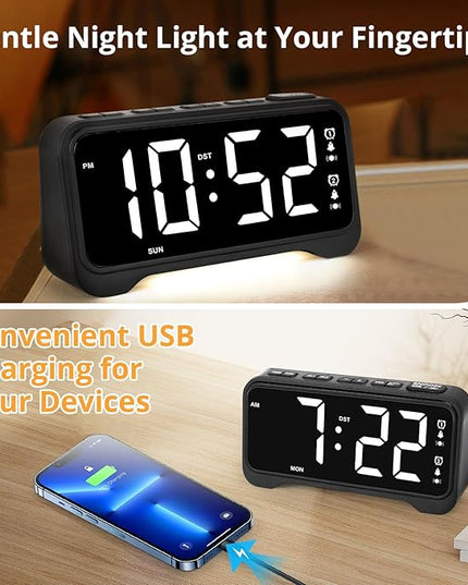 Loud Vibrating Alarm Clock for Heavy Sleepers with Bed Shaker Under Pillow, Hearing Impaired/Deaf/Teens, Dual Alarms, Adjustable Date, Nightlight & Battery Backup, Large LED Digital Display, 12/24H
