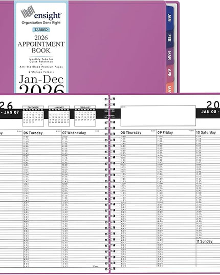 Ensight 2026 Appointment Book and Planner 8.5" x 11" Large Hourly Weekly Daily Schedule Book with Tabs, 15 Minute Time Slots, Magenta Calendar Organizer Jan 2026–Dec 2026 Appointment Planner - Magenta