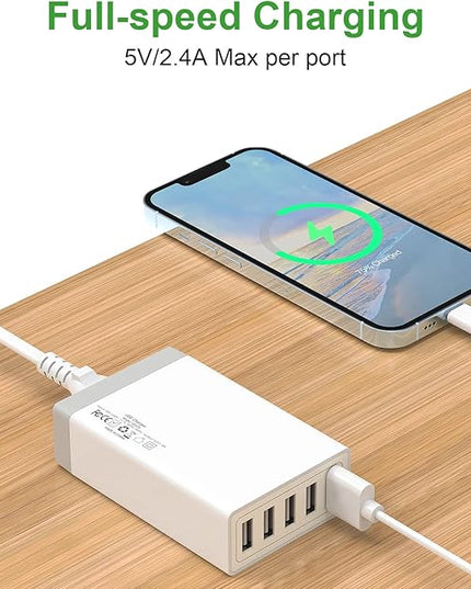 USB Wall Charger, Desktop USB Charging Station for Multiple Devices, 40W 8A, 5 Port,Travel Portable Charger for Cell Phone, Tablet