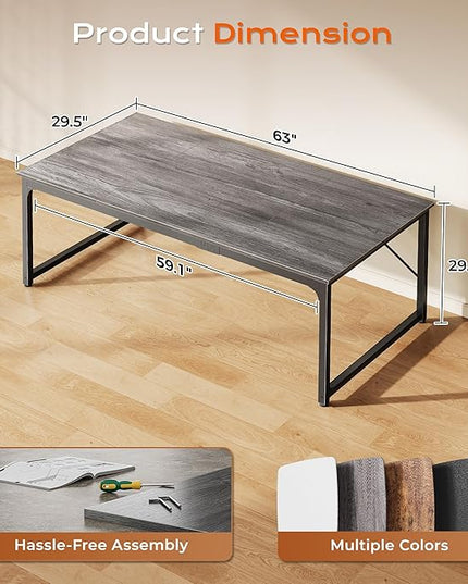 PRAISUN 63 X 29.5 Inch Computer Desk with Deeper Desktop, Gaming Office Writing Work Desk for Home Office, Study, Bedroom, Work from Home, Metal Frame, Grey