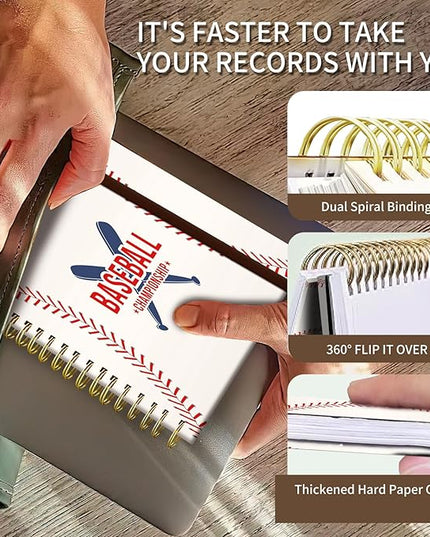 Spiral Journal Notebook, A5 Cute Notebooks for Women Men, College Ruled Hardcover Notebook for Work & Note Taking, 60 Pages Double-Wire Journals for Writing (Baseball)