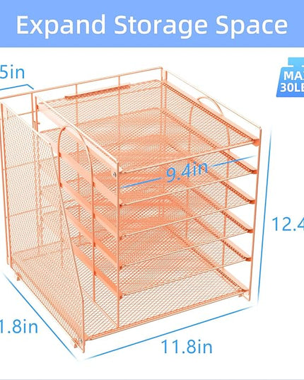 gianotter 6-Tier Paper Organizer With Magazine Holder, Desk Organizers and Accessories, Desk Accessories & Workspace Organizers, File Organizer for Office Supplies Storag (Rose Gold, 6-Tier)