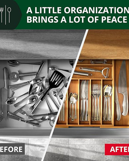 ROYAL CRAFT WOOD Luxury Bamboo Kitchen Drawer Organizer - Silverware Organizer, Utensil Holder & Cutlery Tray Drawer Dividers for Flatware (9 Slot, Natural)