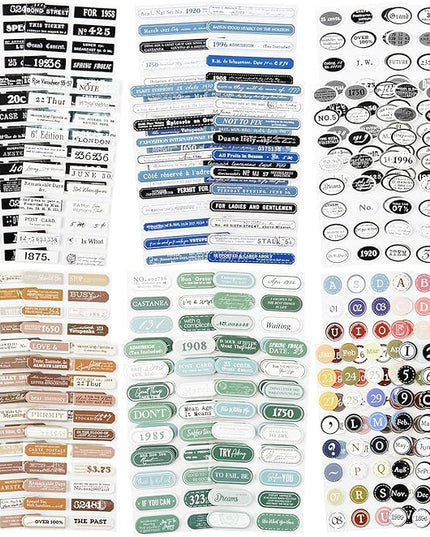 AuriicLeaf Label Sticker Set, 516PCS Cardstock Stickers for Scrapbooking, Journaling, DIY Crafts - Numbers, Letters, and Phrases