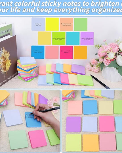 60 Pads Round Corner Sticky Notes 3x3 in Post, 12 Bright Colors Self-Stick Note Pads it, Strong Adhesive Paper Memo Pads, 75 Sheets/Pad, Colored Note Pad Easy to Post for Home, Office, Notebook