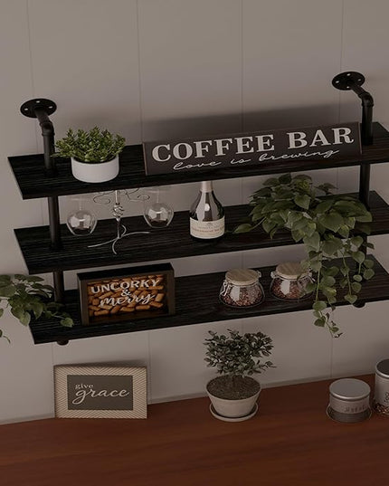 Industrial Pipe Shelf Shelving Bookcase, Wall Mounted Rustic Bookshelf, Floating Bookshelves for Wall,Retro Wood Metal Pipe Industrial Shelves for Living Room