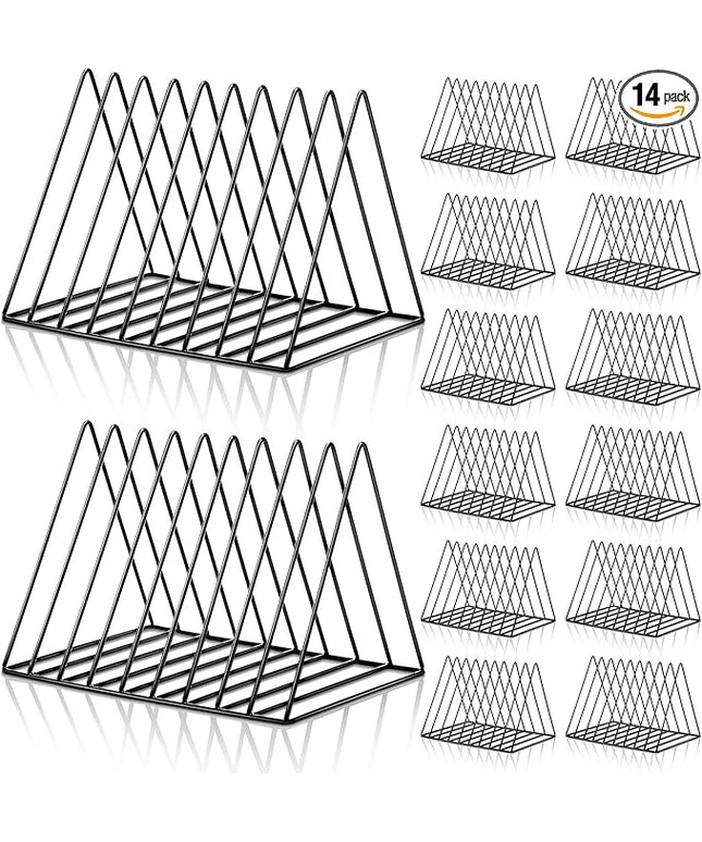 Shimeyao 14 Pieces Magazine Holder Triangle File Holder Metal Book Record Vinyl Storage Rack Multifunction Triangle File Organizer Sorter for Decor Home Office