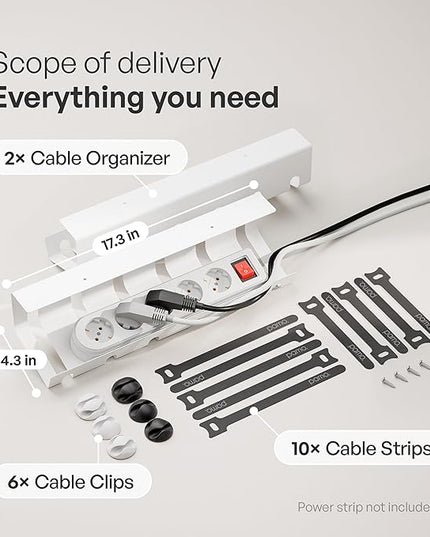 PAMO Cable Management Under Desk for Easy mounting Under-Table I Set of 2 - with 10X Cable Ties I Desk Organizer for Office/Home Office Table Thoughtful Cable Tray Holder