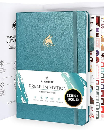 Clever Fox Planner Premium Edition – Undated Luxurious Weekly & Monthly Planner to Increase Productivity and Hit Your Goals – Organizer – Start Anytime, A5, Lasts 1 Year, Aquamarine (Weekly)