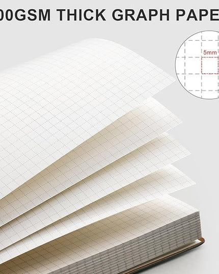 AHGXG Graph Paper Notebook - Grid Paper Notebook Large A4 8.5''×11'', 320 Pages Thick Journal, 100gsm Thick Graph Paper, Leather Softcover, Inner Pocket - Black