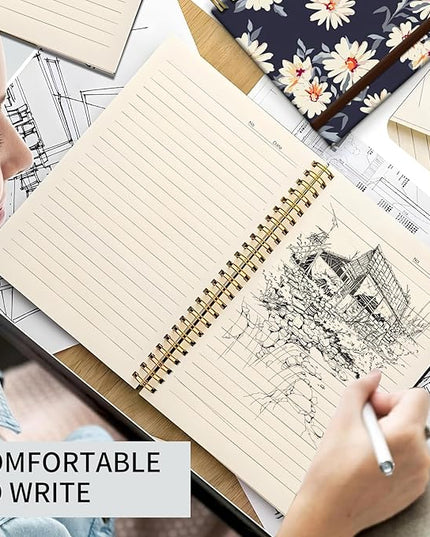 Spiral Journal Notebook, A5 Cute Notebooks for Women Men, College Ruled Hardcover Notebook for Work & Note Taking, 60 Pages Double-Wire Journals for Writing, Pretty Daisy