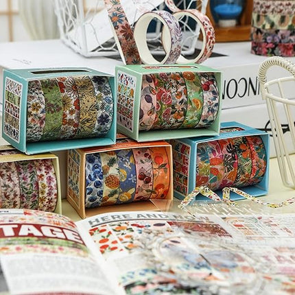 YUBX Flowers Washi Tape Set 60 Rolls Floral Patterns Decorative Skinny Blooms Masking Tapes for Arts, DIY Crafts, Journals, Planners, Scrapbook, Wrapping (Summer)