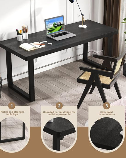 78.74in Large Modern Solid Wood Computer Desk - Sturdy Metal Base | Stylish Durable Black Office/Study/Writing Desk, Multiple Sizes for Home Office & Dual Monitor Workspace