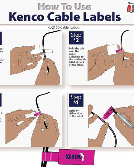 Kenco Cable Labels - 240 Labels 12 Sheets, 10 Colors Waterproof Cord Labels - Write on Stickers Tear and Liquid Resistant for Color Coding and Identification -Made in The USA (240 Labels)