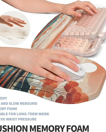 2-in-1 Ergonomic Set, Wave Keyboard Wrist Rest and Massage Slope Mouse Pad Wrist Support, Rebound Memory Foam for Relieve Carpal Tunnel Syndrome and Wrist Pain (Landscape)