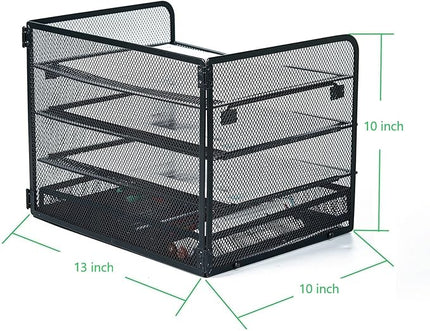 SETTFRFE 4 Tier Mesh Paper Letter Tray,Desk File Organizer with A Sliding Drawer,Office Supplies Desk Organizer for Home Office,Black.
