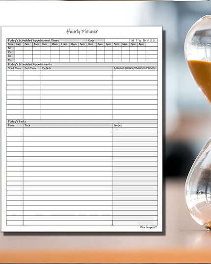 Hourly Planner Notepad. 60 Page Planning Pad w/Appointment Time Block, Task Log List & Note Sections. For Office Work Schedule & Time Management. 8.5 X 11, A4 Sheets.