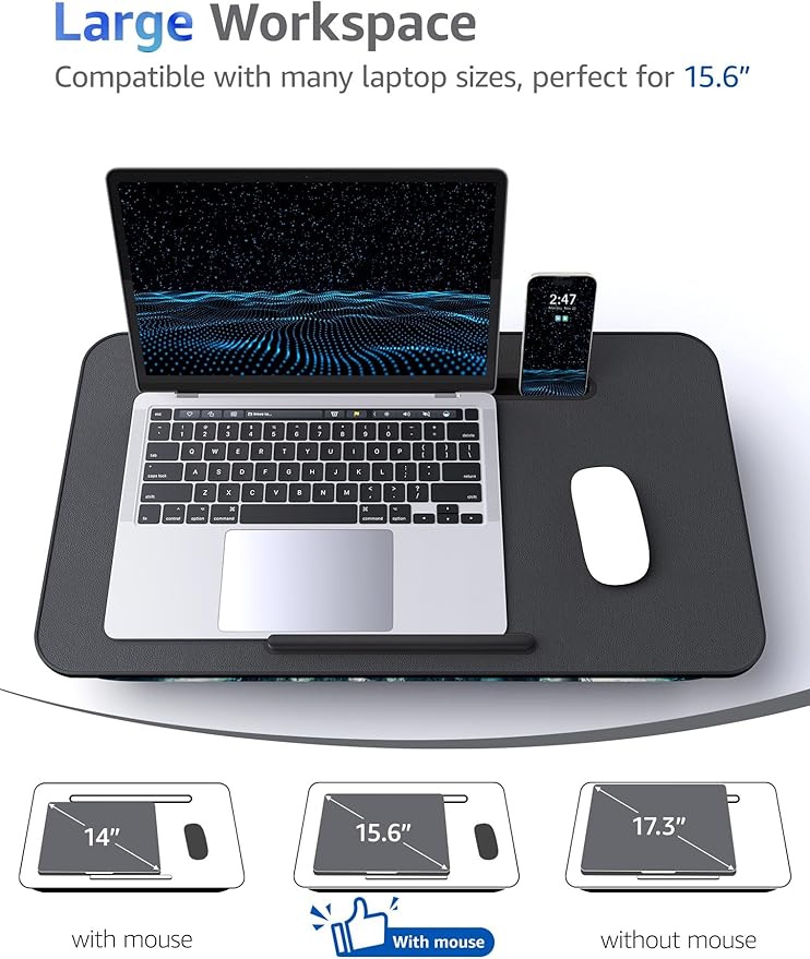 Lap Desk – L.DOCTOR Cushioned Lap Desks, Portable Laptop Desk for Bed, Couch & Floor, Washable Cushion, Built-in Phone & Tablet Slot, Fits 17.3" Laptop – Working, Writing, Gaming – Large, Blue Waves