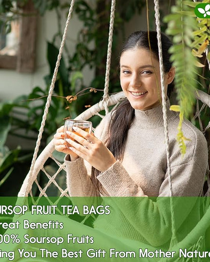 FreshDrinkUS, 60 Premium Soursop Graviola Fruit Tea Bags, 100% Natural and Pure from Soursop Fruits, Made With Natural Materials-Corn Fiber Tea Bag, Sugar/Caffeine/Gluten Free, Hoja Guanabana Tea