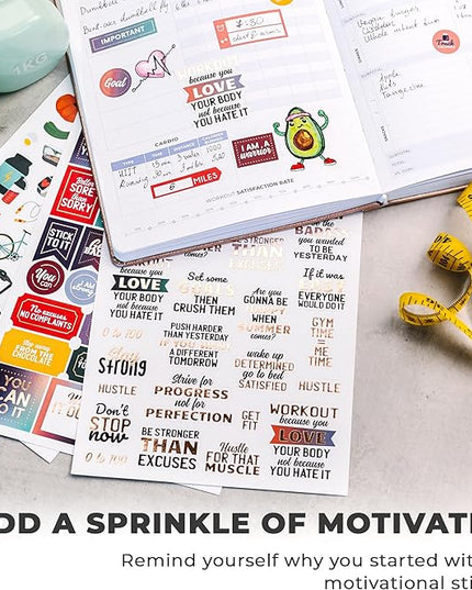 Clever Fox Planner Fitness Sticker Set - Monthly, Weekly & Daily Planner Stickers 16 Sheets Set of 840+ Unique Stickers (Fitness & Nutrition)