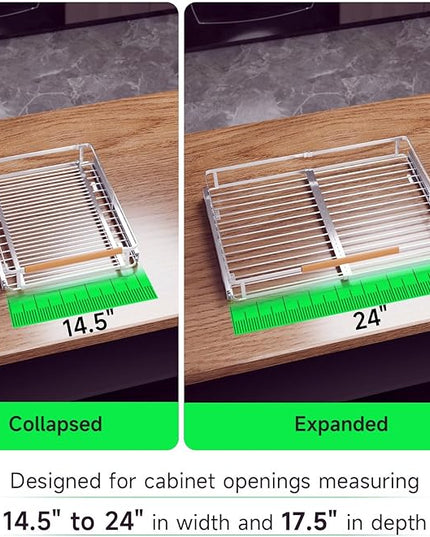SOFRON Expandable Pull Out Drawers for Cabinets, Kitchen Cabinet Slide Out Shelves, Adjustable Roll Out Drawers, Stainless Steel, Medium 2 Pack, (14.5"-24") Width x 17.5" Depth