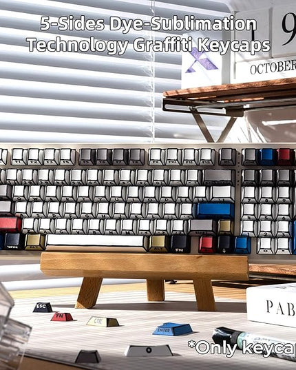 XVX Retro PBT Keycaps, Side Printed Keycap Set Cherry Profile, Dye Sublimation Graffiti Keyboard Keycaps Suitable for 60% 65% 75% 80% 100% MX Switches Mechanical Keyboard