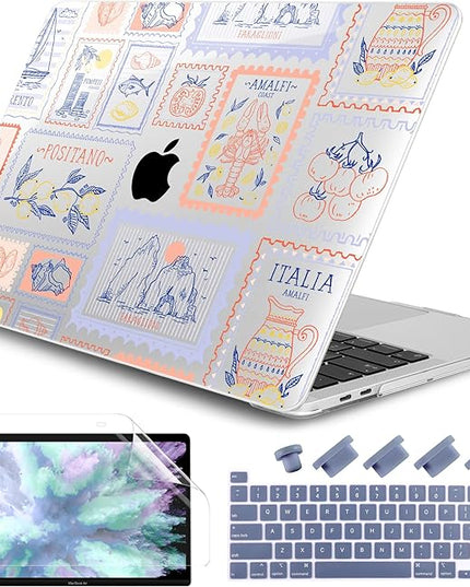 DONGKE Compatible with MacBook Pro 13 inch Case 2024 2023-2020 Release A2338 M2/M1 A2251 A2289 with Retina Display & Touch ID, Plastic Hard Shell & Keyboard Cover & Screen Film - Italy Stamp