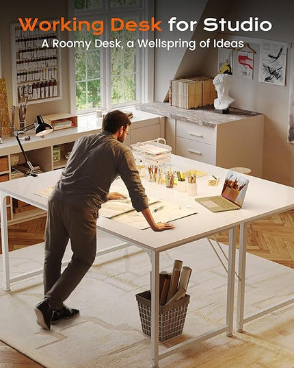 PRAISUN 54 X 24 Inch Computer Desk with Deeper Desktop, Gaming Office Writing Work Desk for Home Office, Study, Bedroom, Work from Home, Metal Frame, White