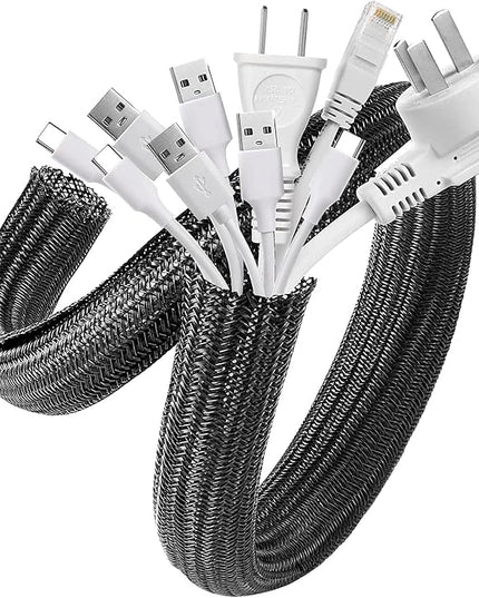 AGPTEK Cable Sleeve Cover, 25ft - 4/5 inch Desk Cord Organizer Cable Hider, Home Office Wire Management Computer TV Wire Loom Tubing, Pet Proof Cord Protector, from Cat Dog Chewing, Black