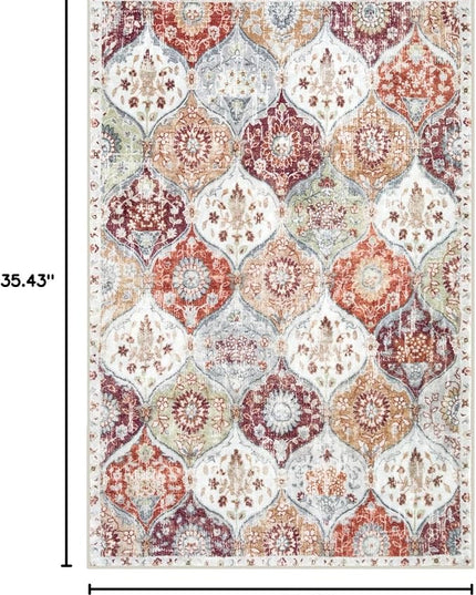 Lahome Moroccan Machine Washable Rugs for Living Room, 4x6 Rug for Bedroom Non-Slip Vintage Trellis Ultra-Thin Throw Carpet for Dining Room Office Nursery, Orange/Terracotta