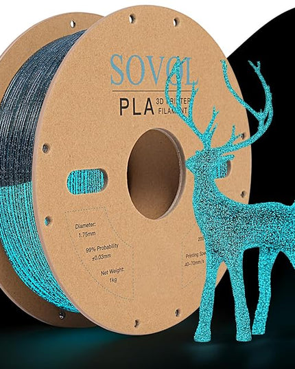 Sovol 3D Printer Luminous Filament, Glow in The Dark PLA 1kg (2.2 lbs) Spool 3D Printing Materials, Dimensional Accuracy +/- 0.03 mm, 1.75 mm, Shiny Blue