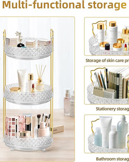 360 Rotating Makeup Organizer for Vanity, Adjustable Perfume Organizer for Dresser, Multi-Function Spinning Cosmetics Skincare Storage for Bedroom, Dresser, Countertop, Clear
