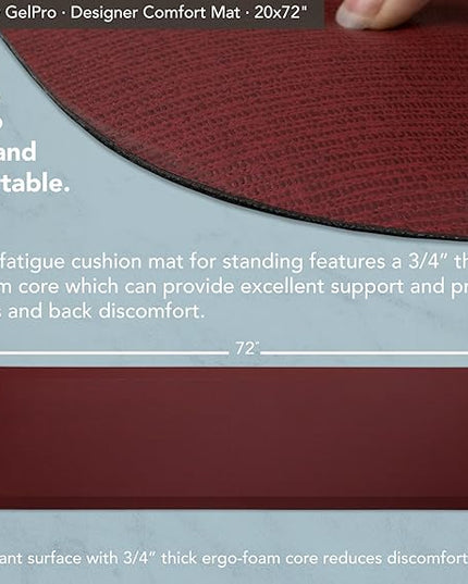 GelPro Designer Comfort Ergo-Foam Cushioned Anti-Fatigue Standing Kitchen Floor Mat, Padded Stain-Resistant, Waterproof, Non-Slip Comfort Padded Desk/Office Mat - 20" x 72", Grasscloth Crimson