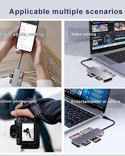 CFast 2.0 Card Reader 5-in-1, USB C USB 3.0 Aluminum Multi-Slot Memory Card Adapter with 5Gbps High-Speed Data Transfer, Simultaneous Reading for CFast/CF/SD/TF/XD Cards